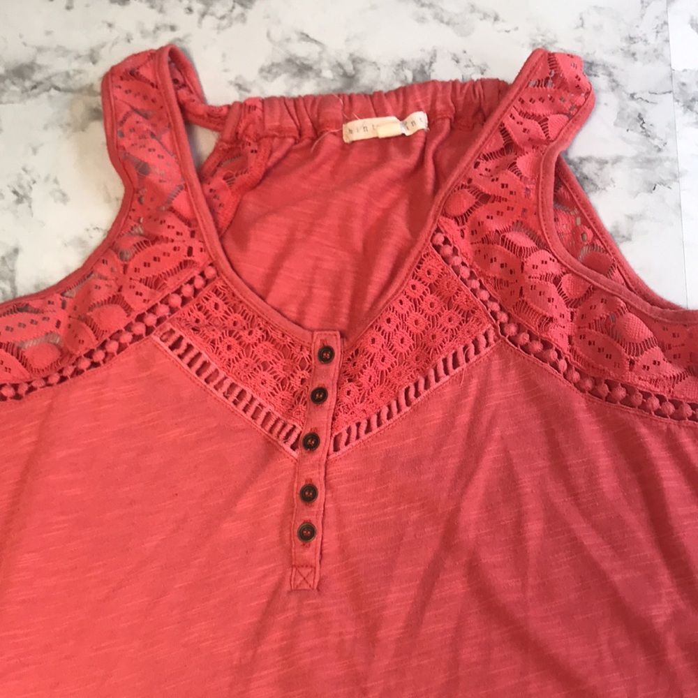Hint of Mint Boho Chic Lace Henley Tank Medium Coquette Feminine Beachy - Picture 3 of 5